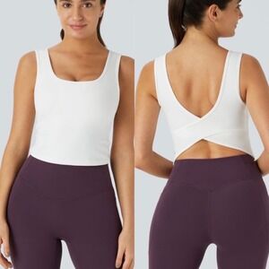 Halara U-neck Crssover Barre Ballet Dance Tank Top L White Gym Performance Yoga